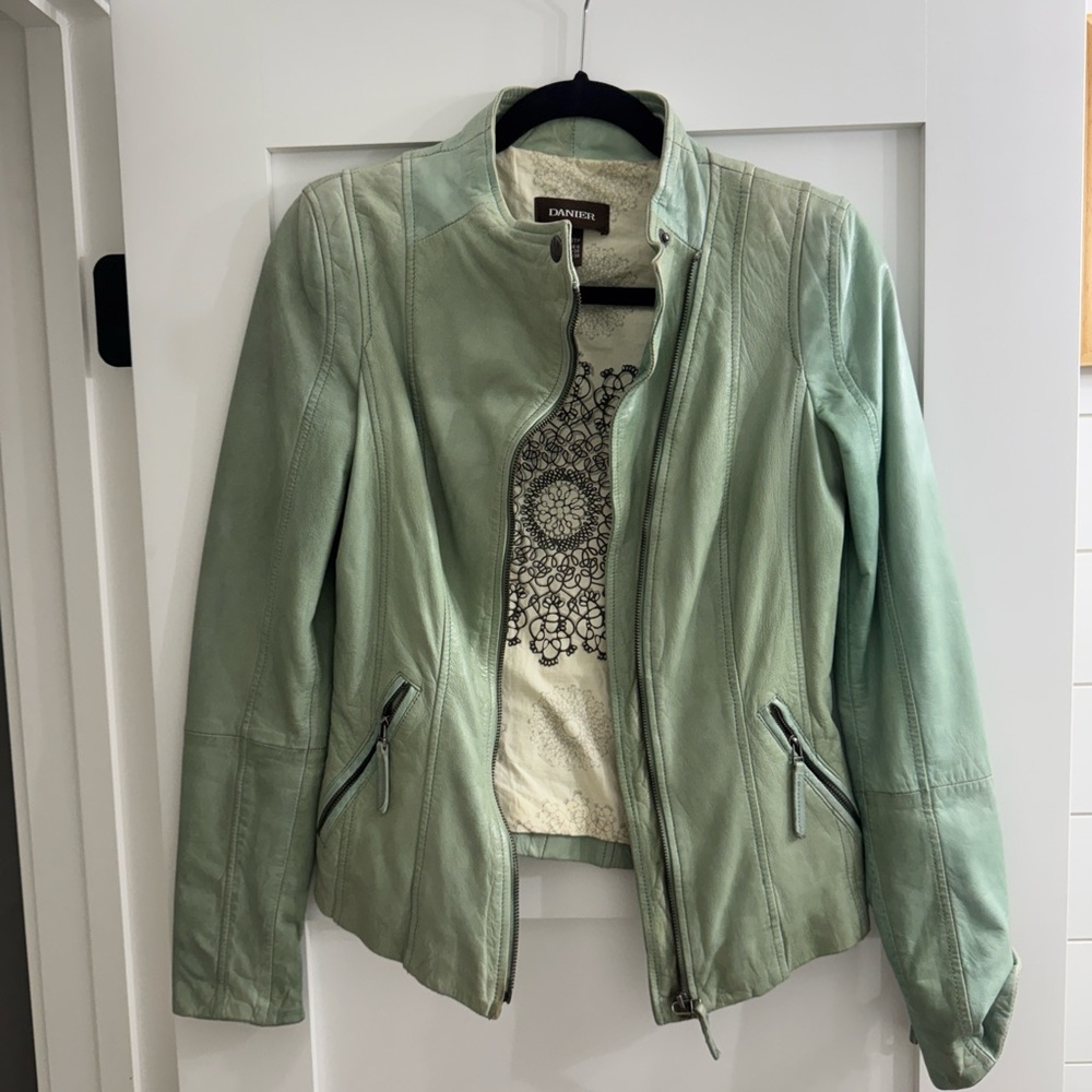 Danier Mint Leather Jacket with Patterned Lining